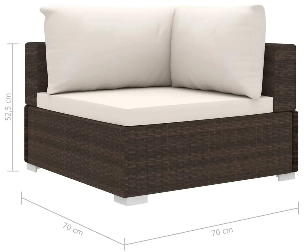 4 pcs conjunto lounge jardim c/ almofadões vime PE castanho