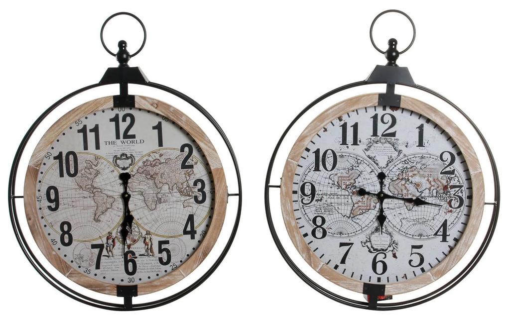 Relógio de Parede DKD Home Decor Mapa do Mundo Metal Madeira MDF (2 pcs) (70 x 6 x 88 cm)