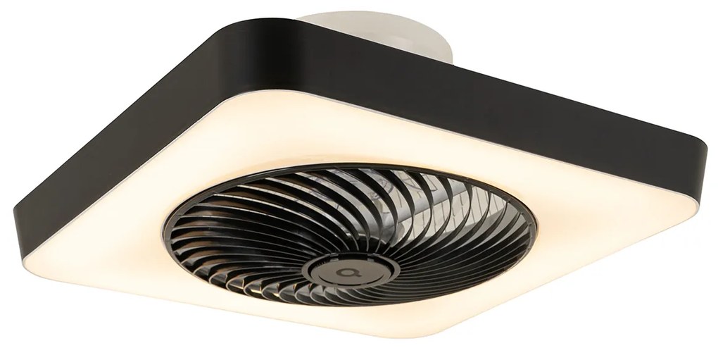 Ventilador de teto inteligente quadrado preto com LED regulável - Climo