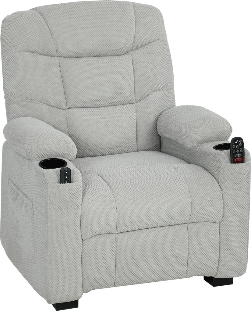Poltrona Relax Elétrica Reclinável com Calor Lombar Massagem Vibratória Motor Silencioso Função Memória USB Cinza