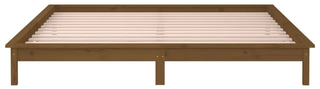Estrutura de cama c/ LEDs 160x200cm madeira maciça castanho mel