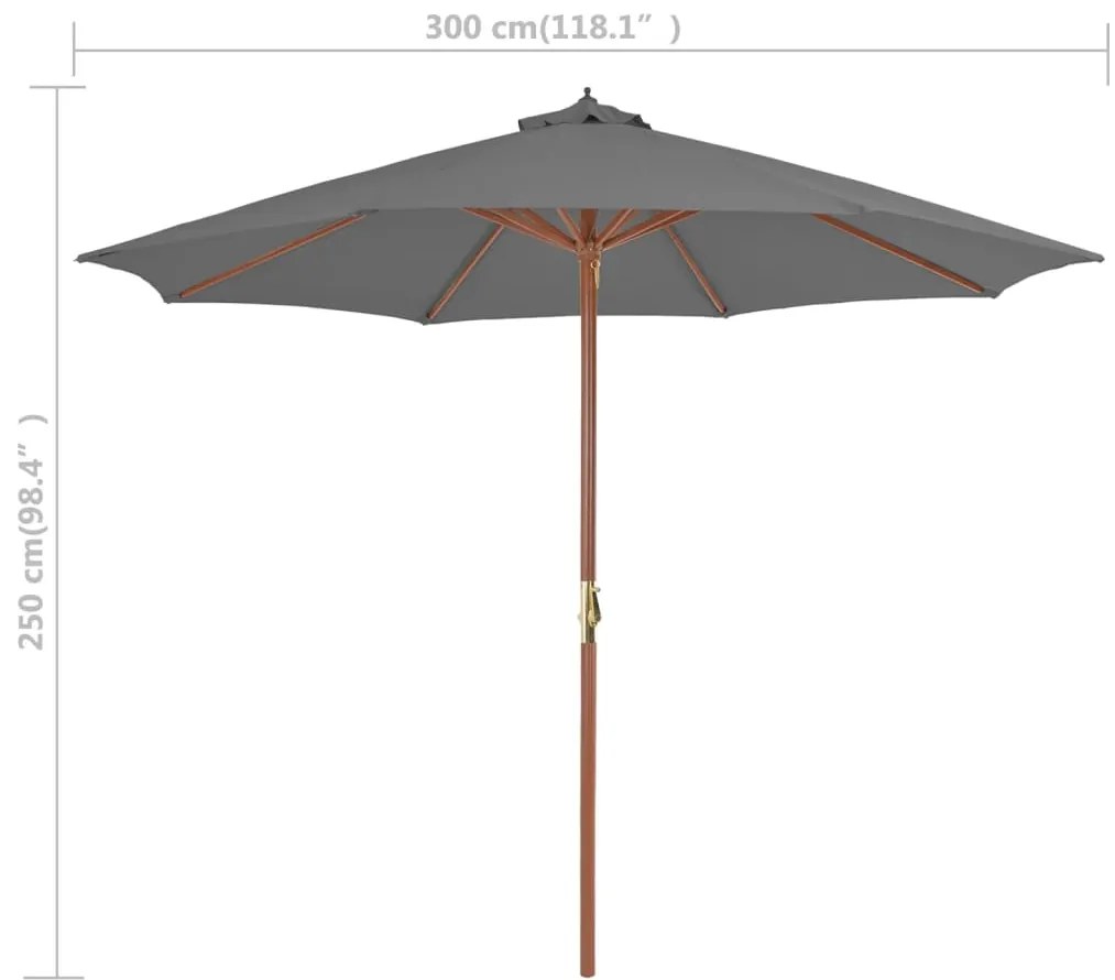 Guarda-sol de exterior com mastro de madeira 300 cm antracite