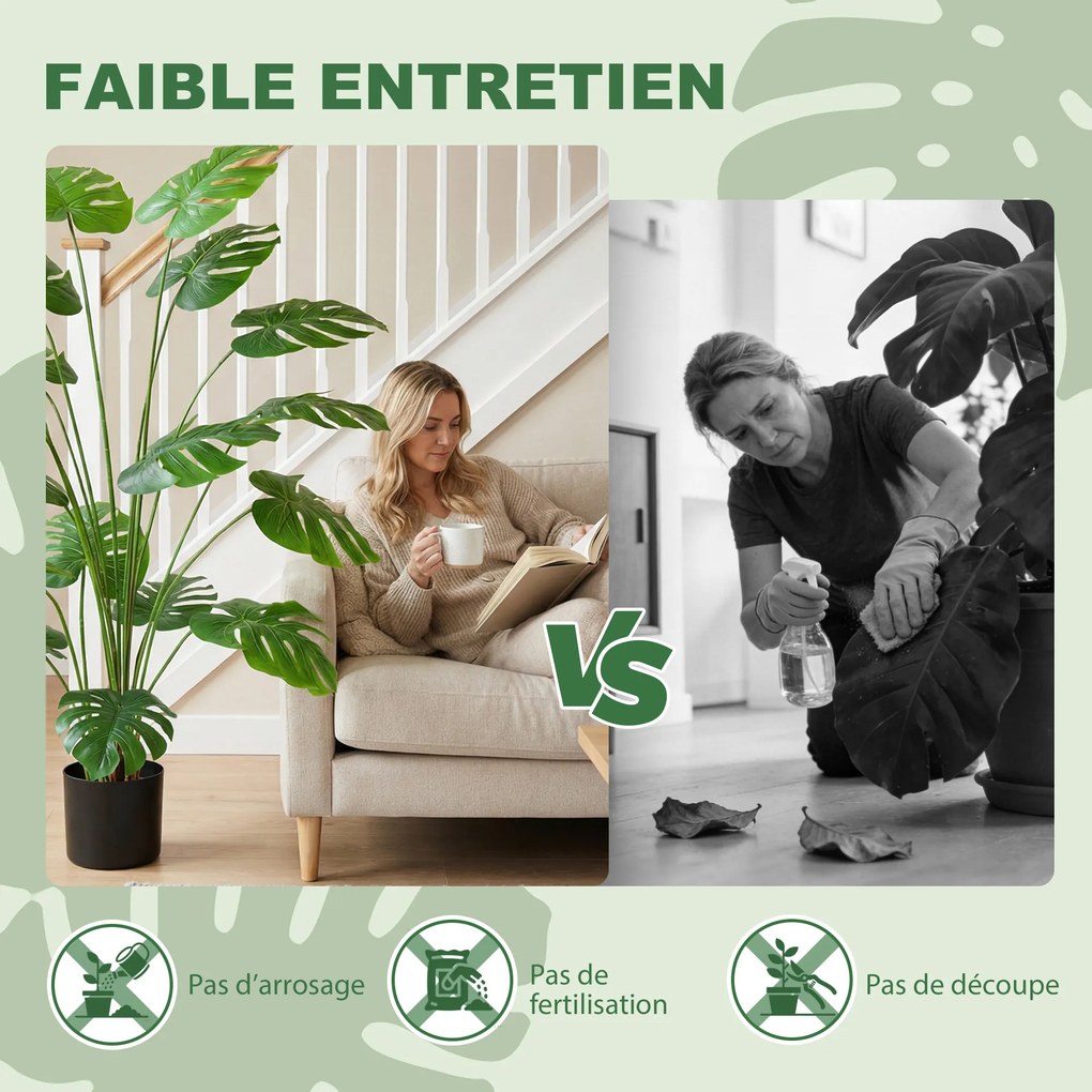 Planta artificial altura de 150 cm, árvore artificial de monstera deliciosa com vaso incluído, para interior, verde