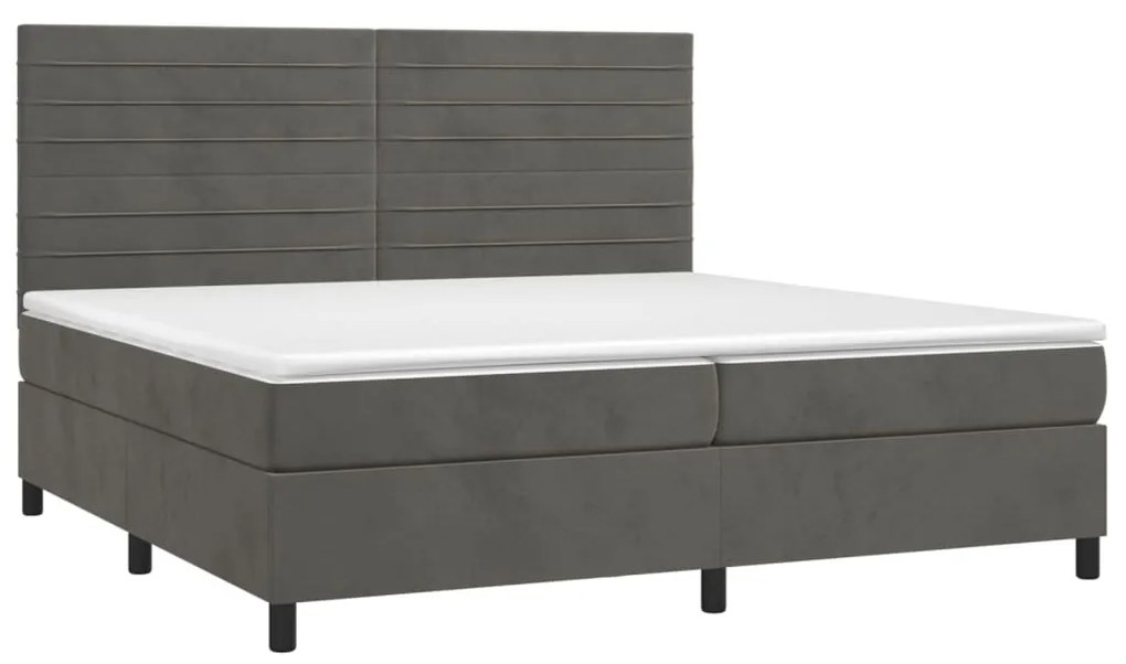 Cama box spring c/ colchão/LED 200x200cm veludo cinzento-escuro