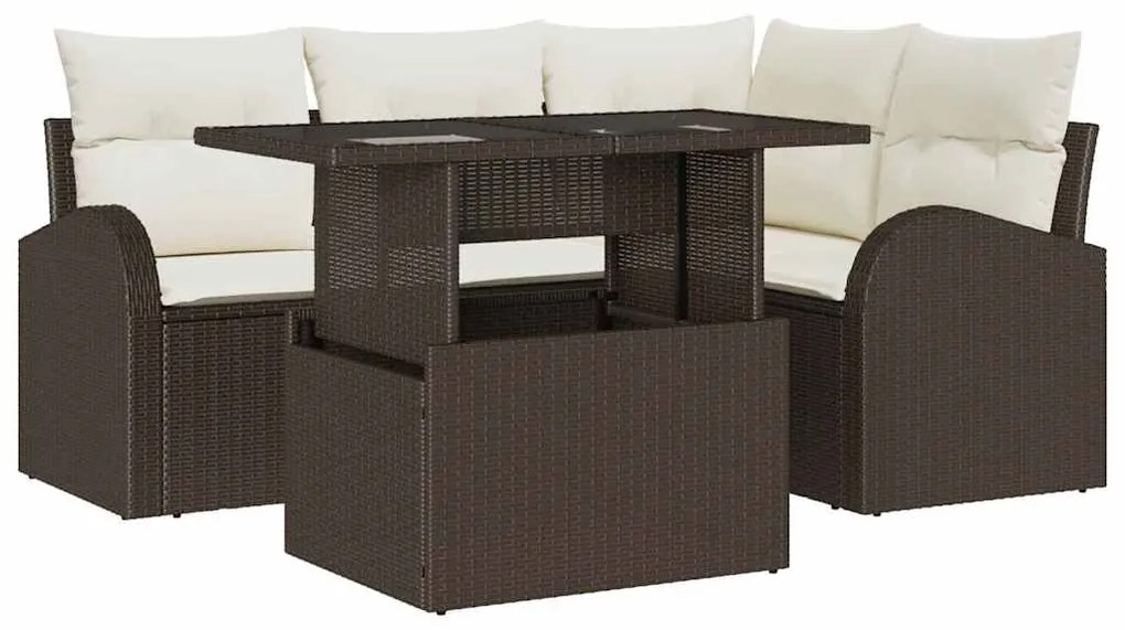 Conjunto de Sofá de Jardim vidaXL de 5 Peças com Almofadas em Rattan P