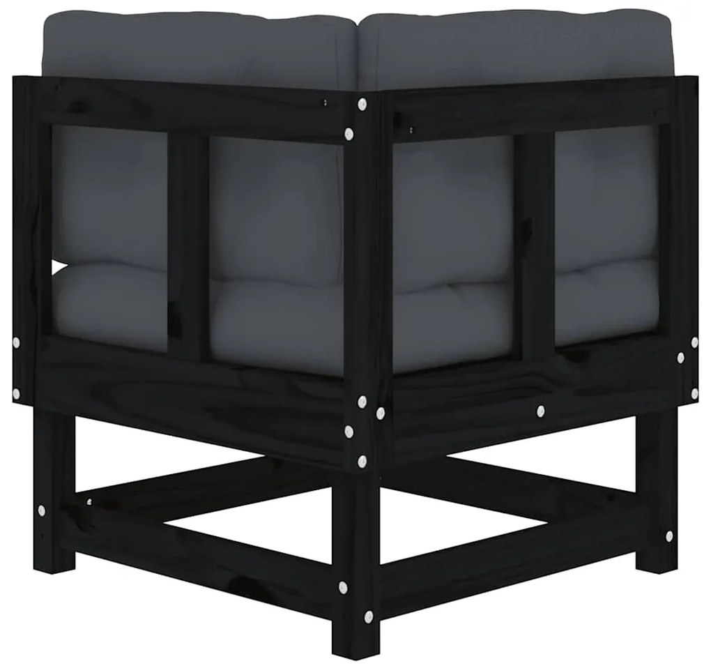 Sofás de canto com almofadões 2 pcs pinho maciço preto