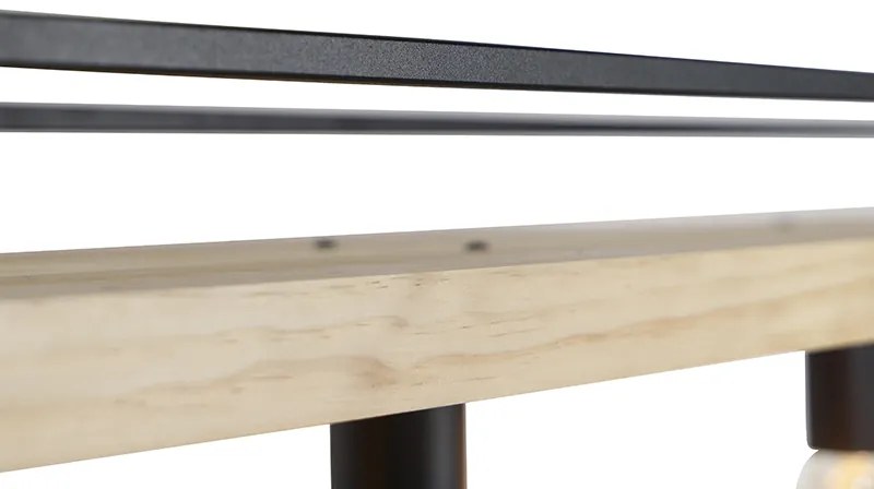 Candeeiro de suspensão industrial preto com madeira 4 luzes - Shelf Industrial