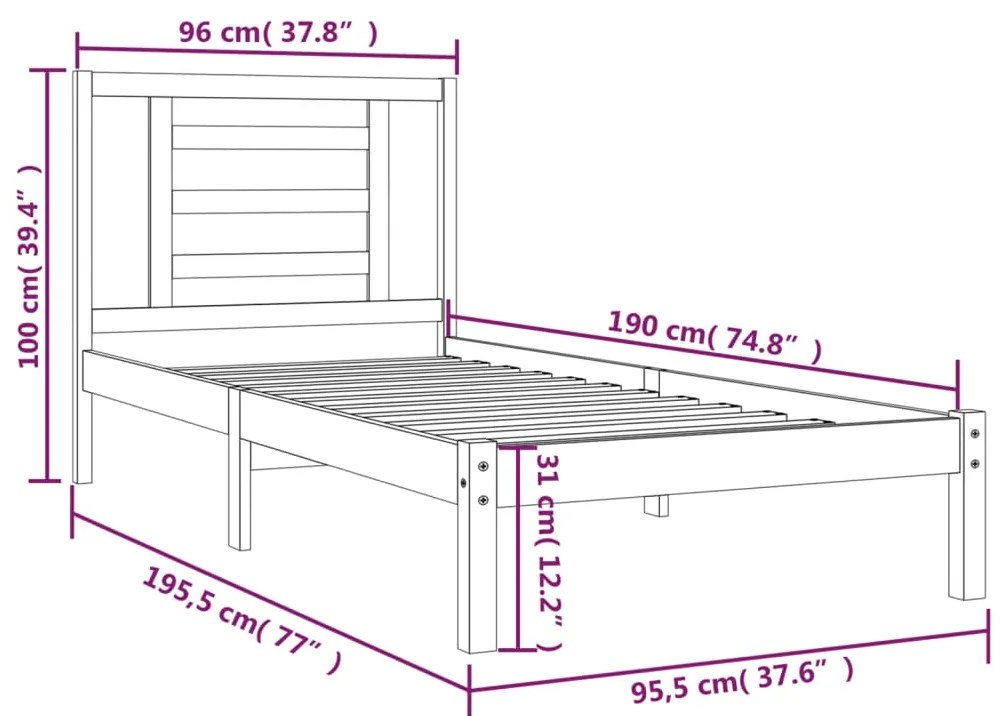 Estrutura cama solteiro 90x190 cm pinho maciço branco