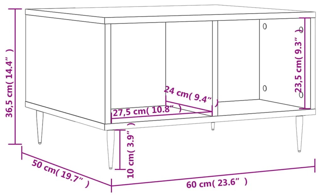 Mesa de centro 60x50x36,5 cm derivados de madeira cinza sonoma