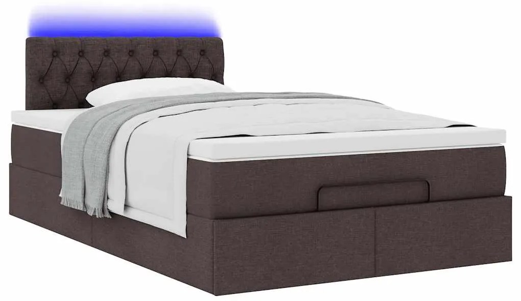 Estrutura de cama otomana com colchão 120x190cm castanho escuro