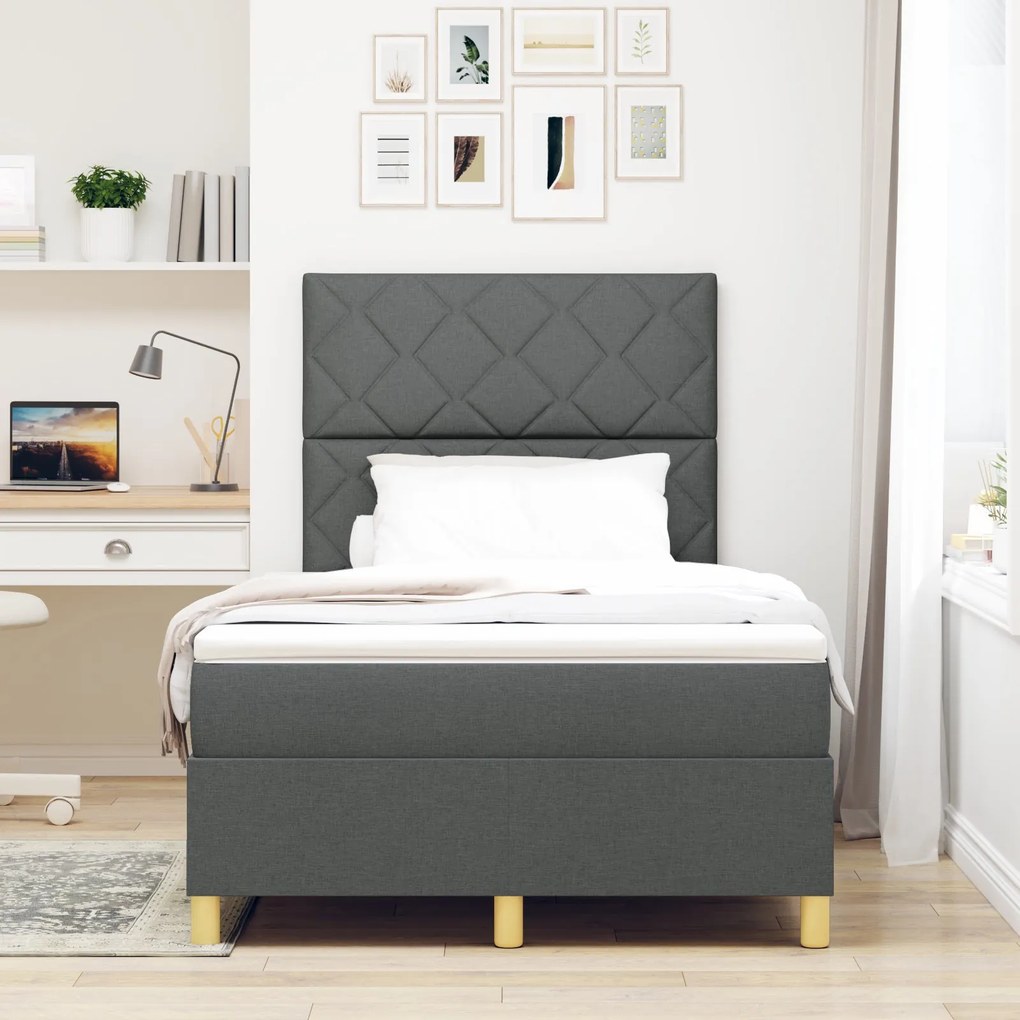 Cama Box Spring com Colchão Cinza Escuro 120x200 cm Tecido