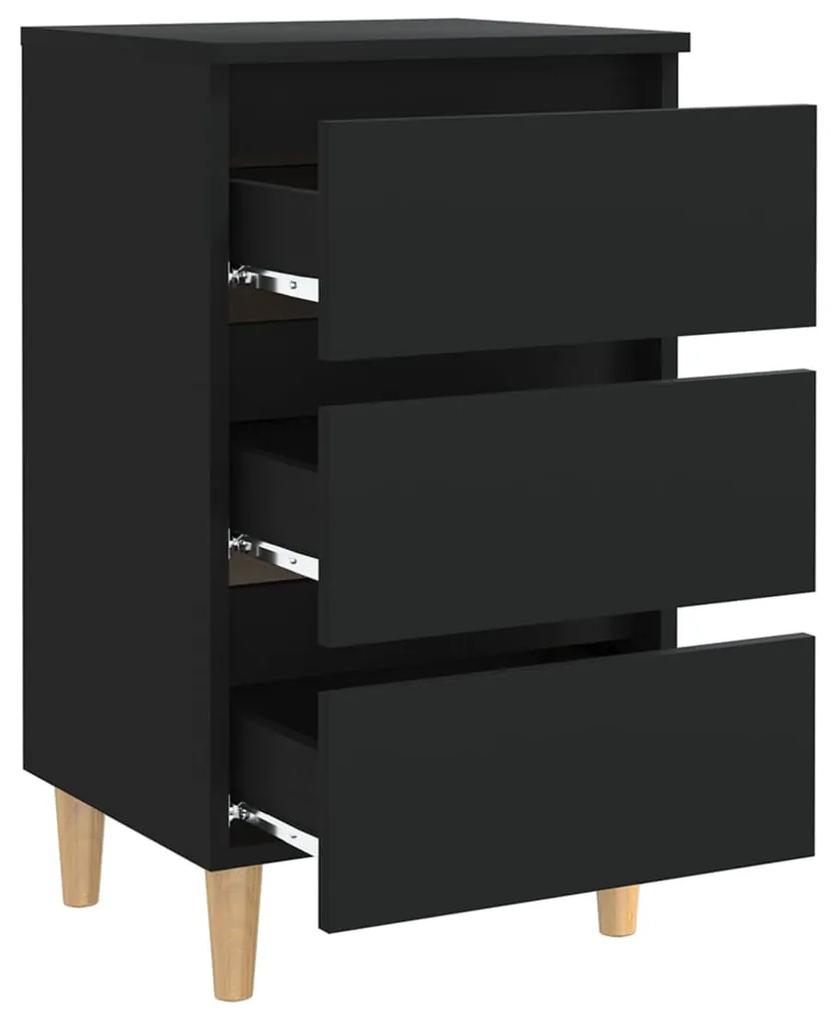 Mesa de cabeceira c/ pernas de madeira 40x35x69 cm preto