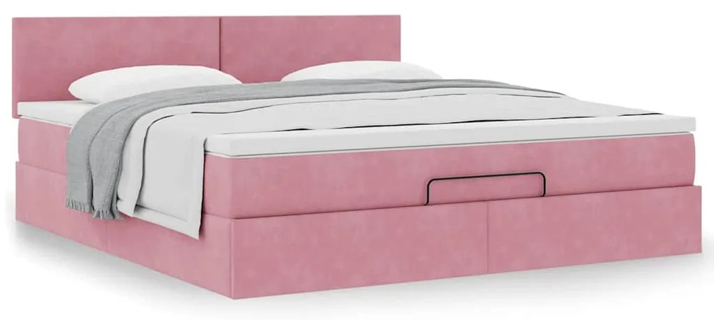 Estrutura de cama otomana com colchão 160x200 cm veludo rosa
