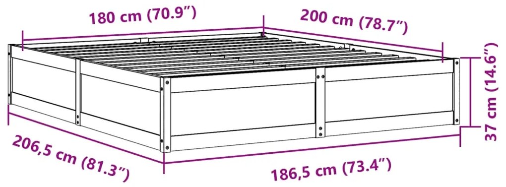 Cama sem colchão 180x200 cm pinho maciço castanho-mel