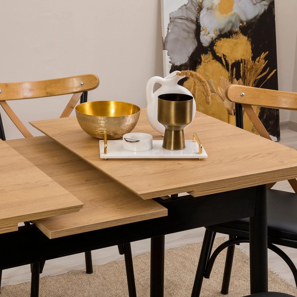 Conjunto de Mesa de Jantar Extensível Oliver – Preto – Mesa: 120x77x75
