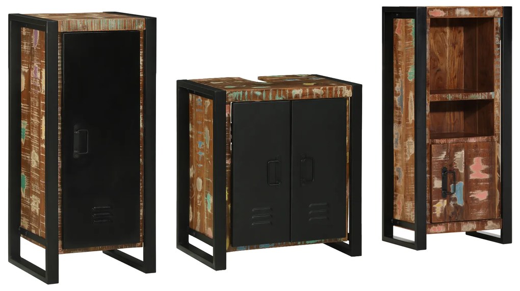 vidaXL Conjunto de Móveis para Banheiro com prateleira com armazenamento com porta 3 pcs