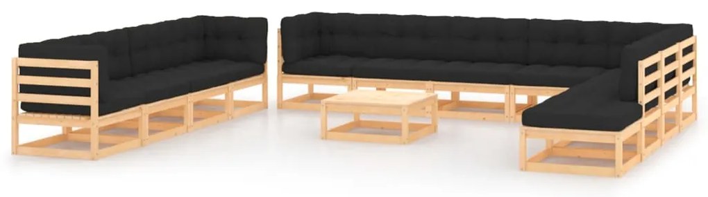 13 pcs conj. lounge jardim c/ almofadões antracite pinho maciço