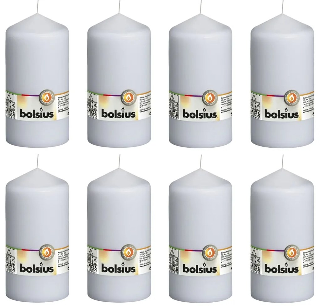 428083 Bolsius Velas cilíndricas 8 pcs 150x78 mm branco