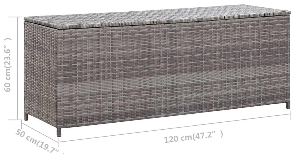 Caixa de arrumação para jardim 120x50x60 cm vime PE cinzento