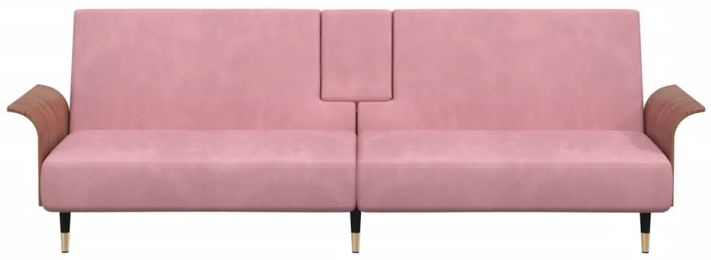 Sofá-cama com suporte para copos veludo rosa