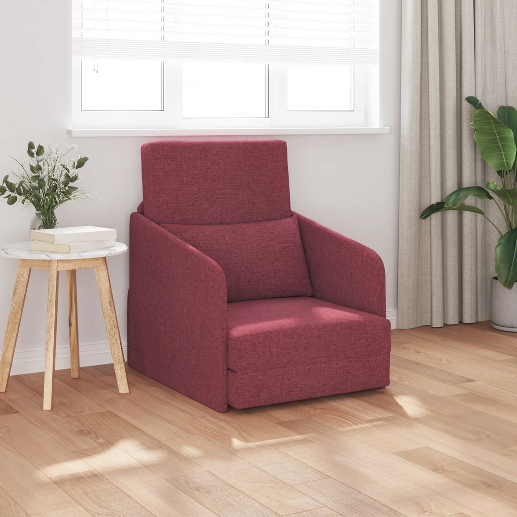 vidaXL Sofá Cama de Chão 2-em-1 Vermelho Vinho 65x80x83 cm Tecido