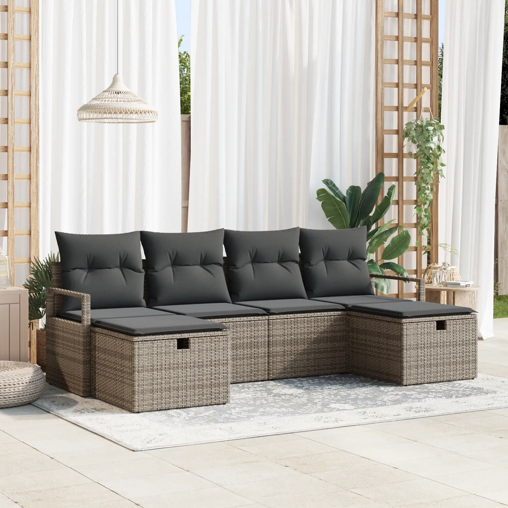 Conjunto de Sofá de Jardim vidaXL 6 Peças com Almofadas Cinza Vime PE,