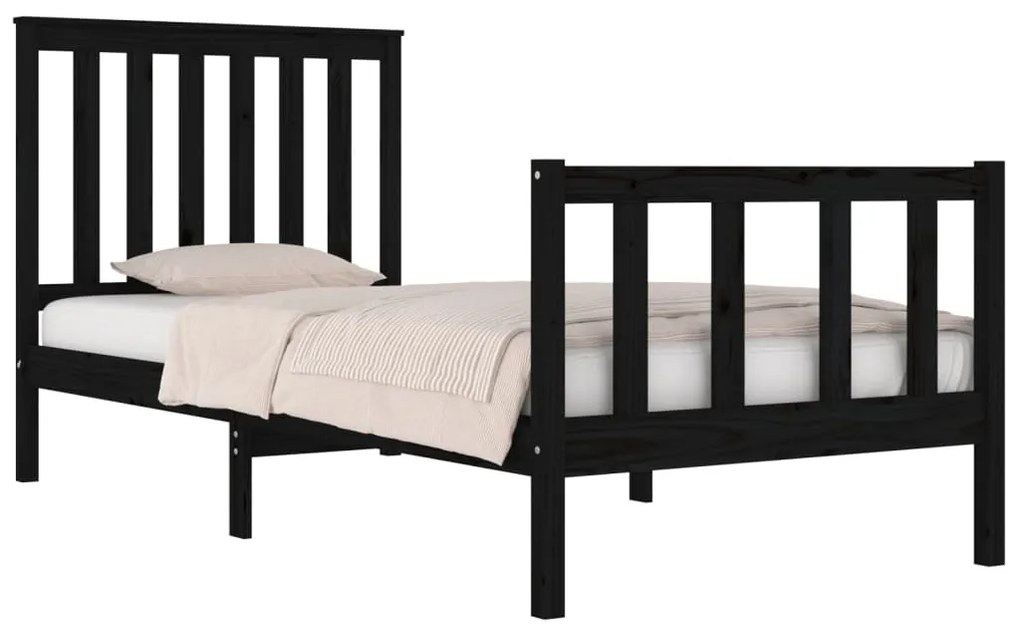 Estrutura de cama pequena solteiro 75x190 cm pinho maciço preto