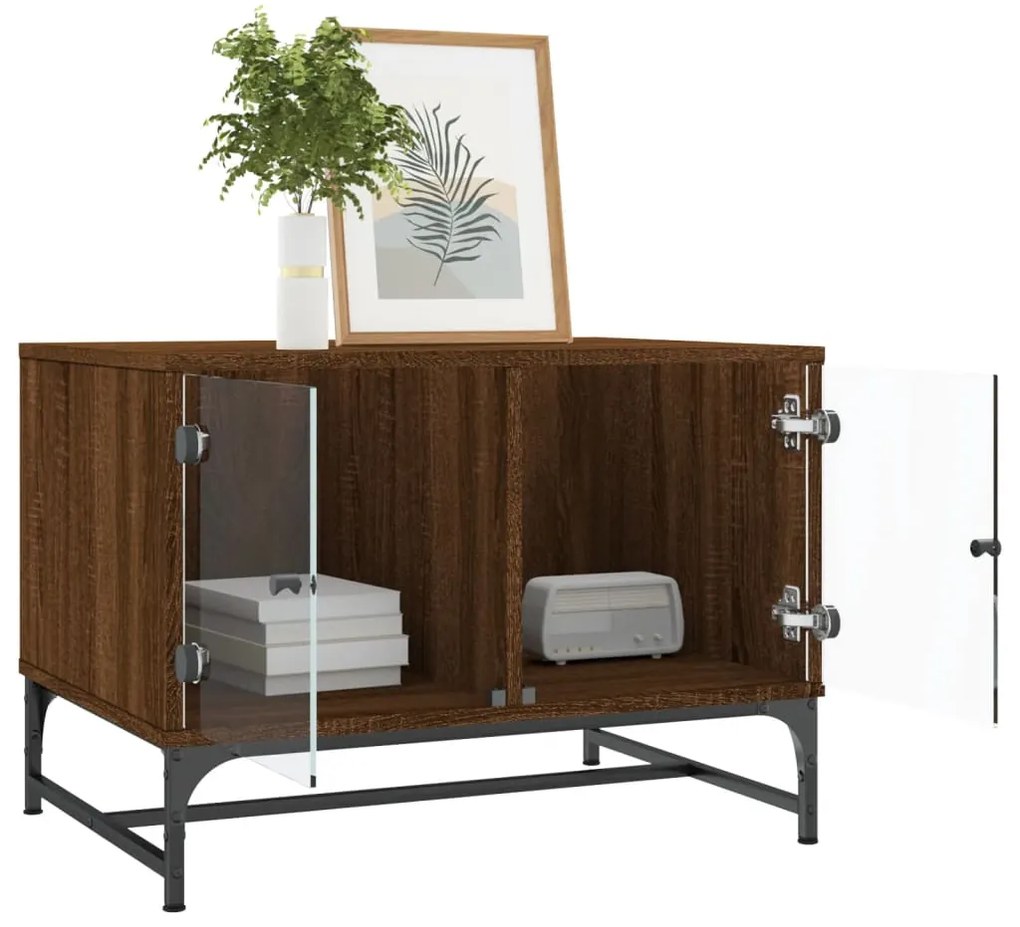 Mesa de centro c/ portas vidro 68,5x50x50 cm carvalho castanho