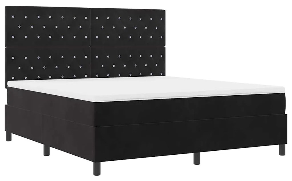 Cama Box Spring com Colchão &amp; LED Preto 180x200 cm Veludo