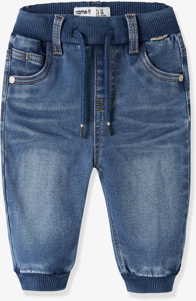 Calças de ganga térmicas baggy-fit forradas em polar name it, cintura ajustável para bebé azul-ganga
