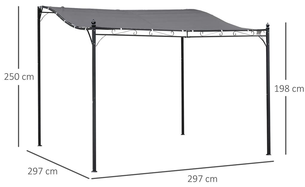 Pergula de jardim 3x3m Gazebo com Toldo e 4 Furos de Drenagem Metal e Poliester 180 g / m² Resistente Cinza