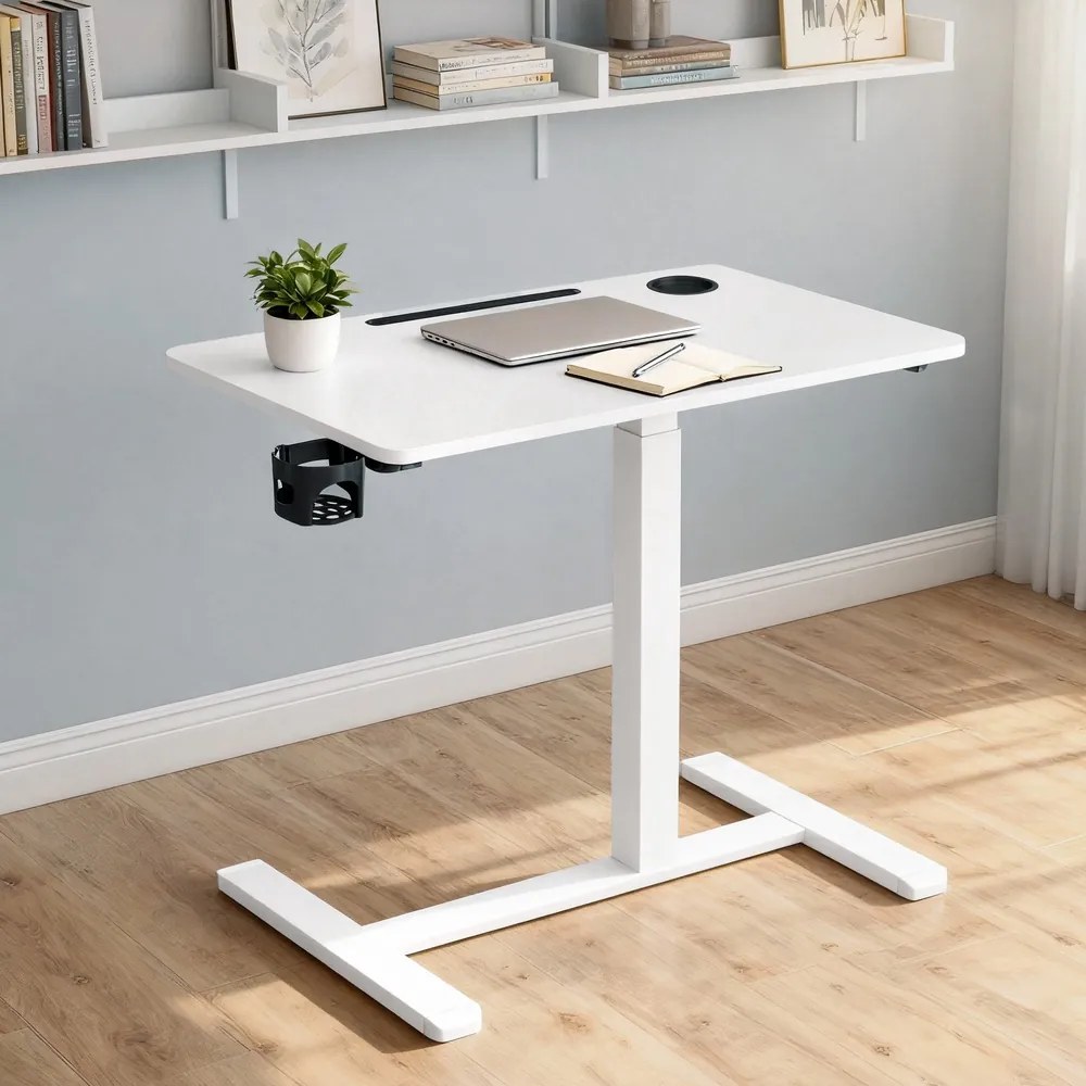 Mesa auxiliar com rodas, ajustável 80 x 45 x (65-102) cm branco