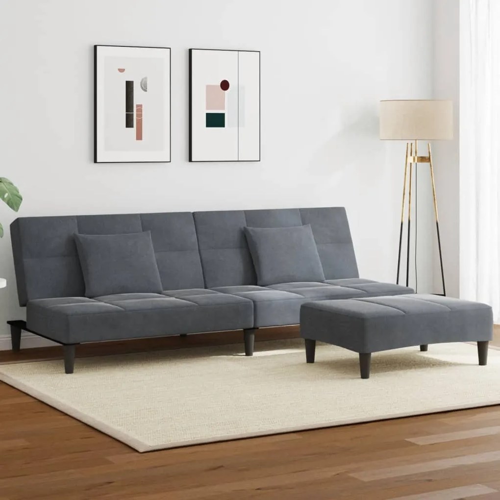 vidaXL Sofá-cama 2 lugares c/ apoio de pés veludo cinzento-escuro