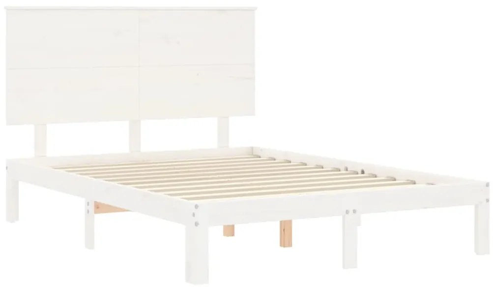 Estrutura de cama de casal com cabeceira madeira maciça branco