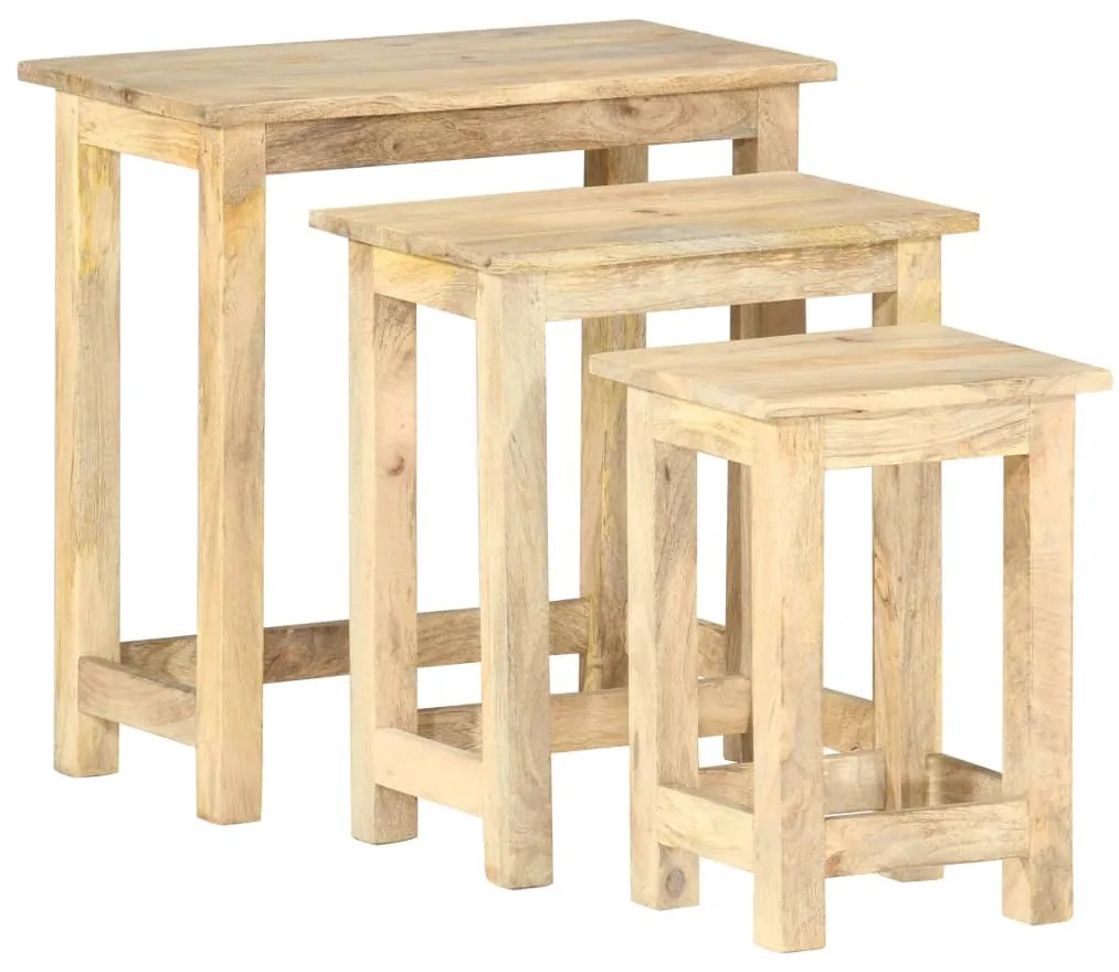 Mesas de encastrar 3 pcs madeira de mangueira maciça