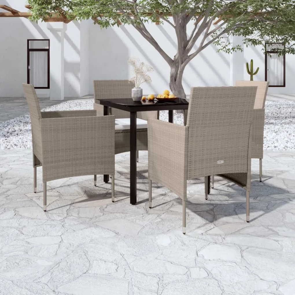 vidaXL 5 pcs conjunto de jantar p/ jardim c/ almofadões bege e preto