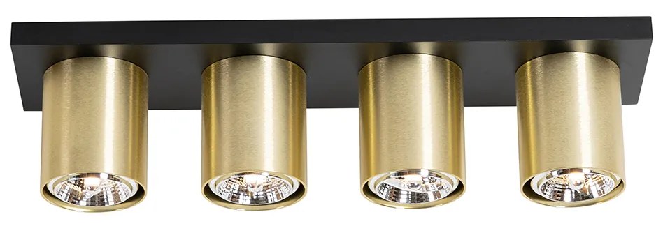 Candeeiro de teto moderno preto com dourado 4-luzes - Tubo Moderno
