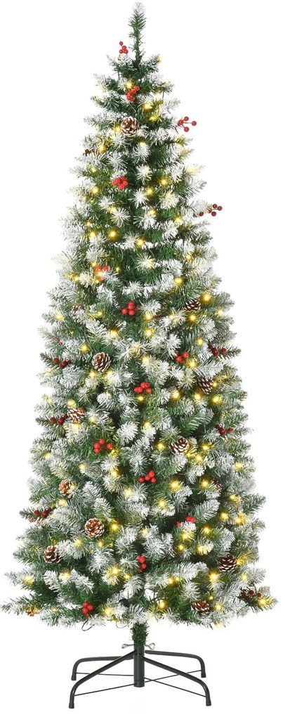 HOMCOM Árvore de Natal Nevada Artificial 180cm com 300 Luzes LED Branc