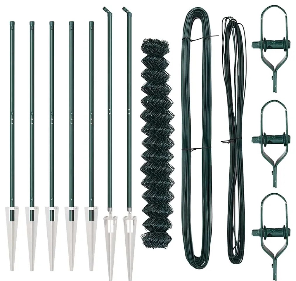Conjunto de Postes de Cerca Verde 1.6 x 10 m Aço Galvanizado