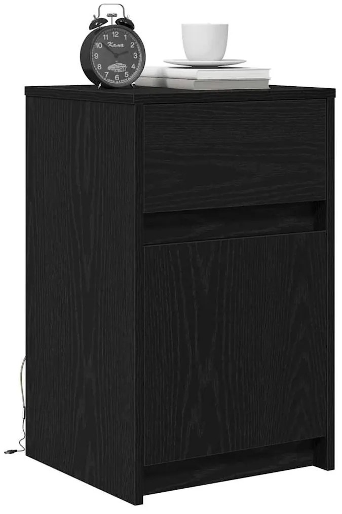 Criado-mudo LED Carvalho preto 38 x 34 x 61 cm Aglomerado