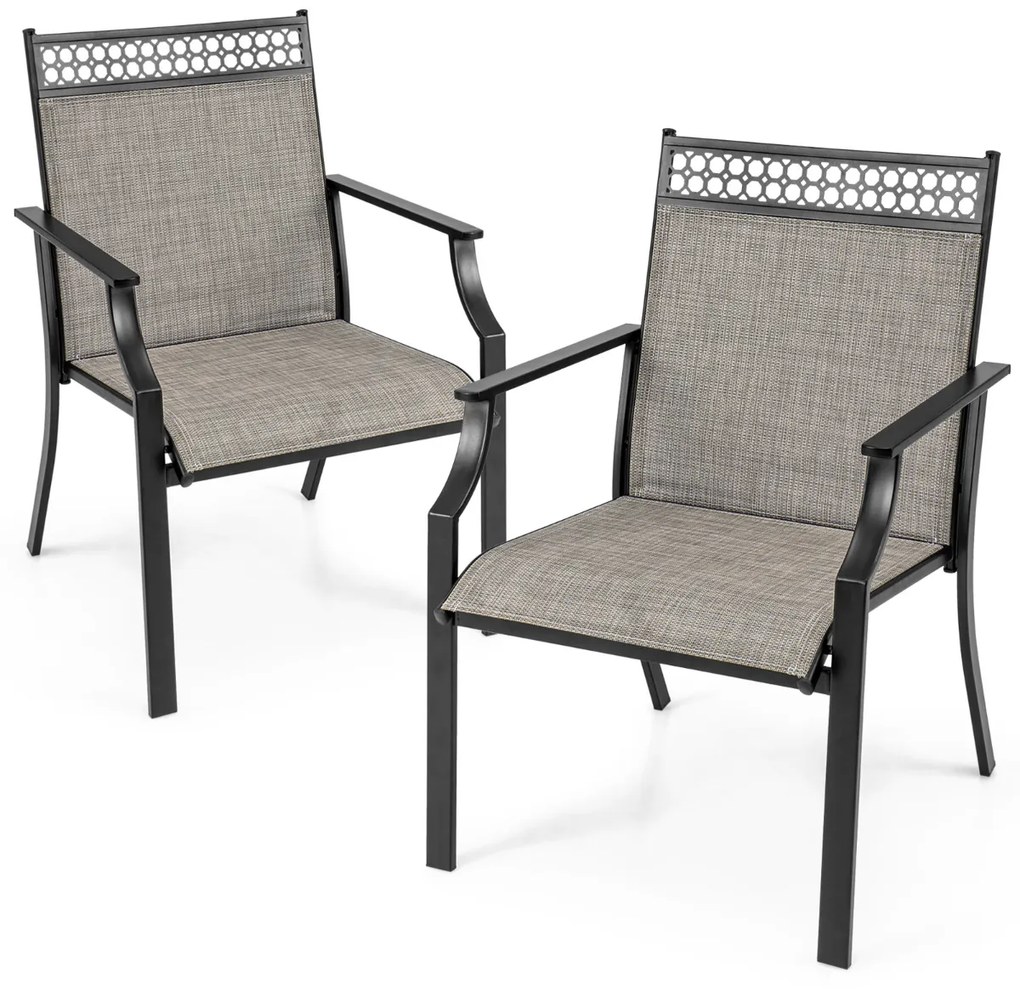 Conjunto de 2 cadeiras de jardim (mesa não incluída) em Textilene Estrutura metálica com encosto alto e apoios de braços Tecido de secagem rápida Capa