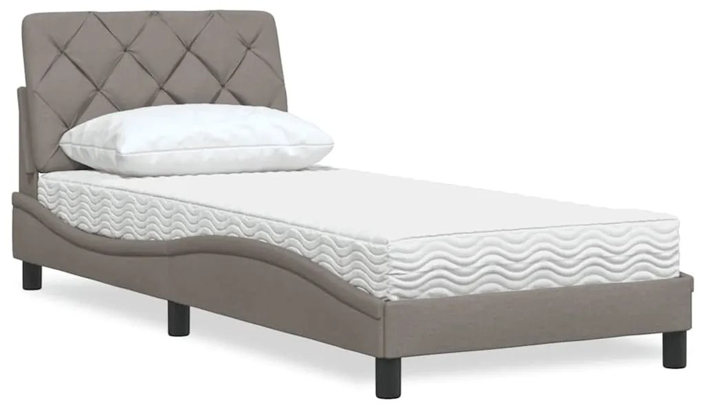 vidaXL Cama com colchão 90x200 cm tecido cinzento-acastanhado