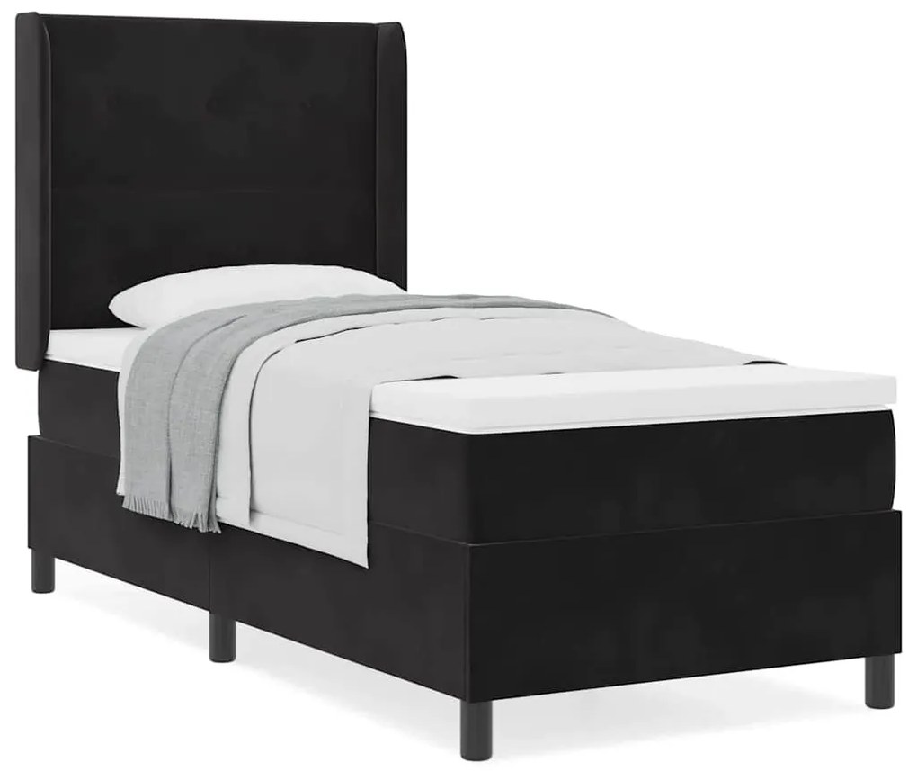 Cama Box Spring com Colchão preta 100x200 cm em Veludo