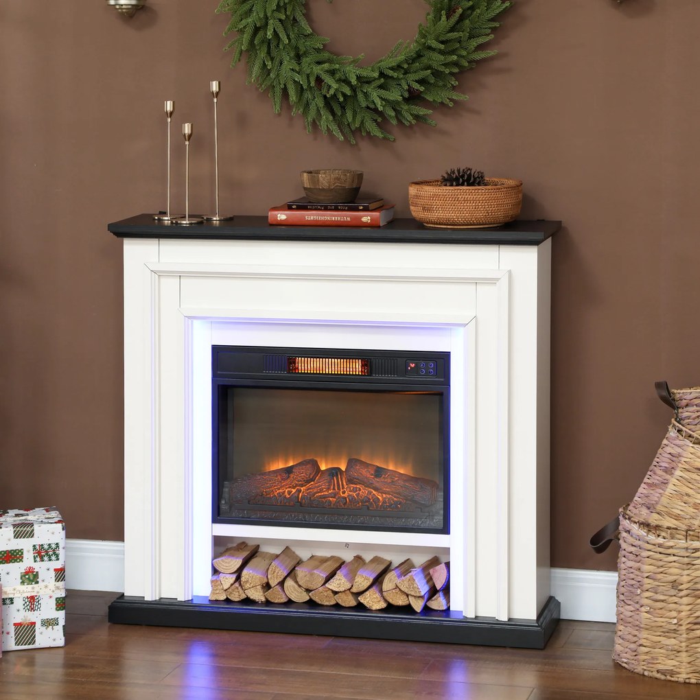 Lareira Eléctrica Decorativa, 105 x 27 x 97 cm, Efeito de Chama 3D, Preta