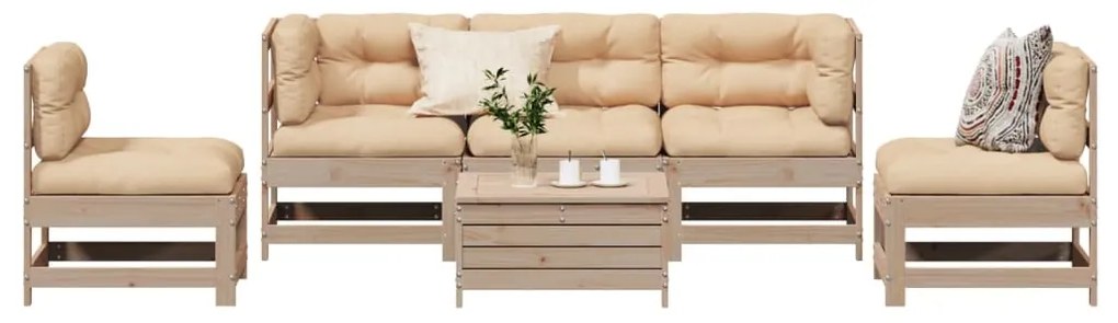 6 pcs conjunto lounge de jardim c/ almofadões pinho maciço
