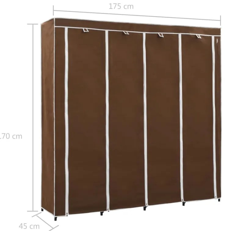 Roupeiro com 4 compartimentos 175x45x170 cm castanho