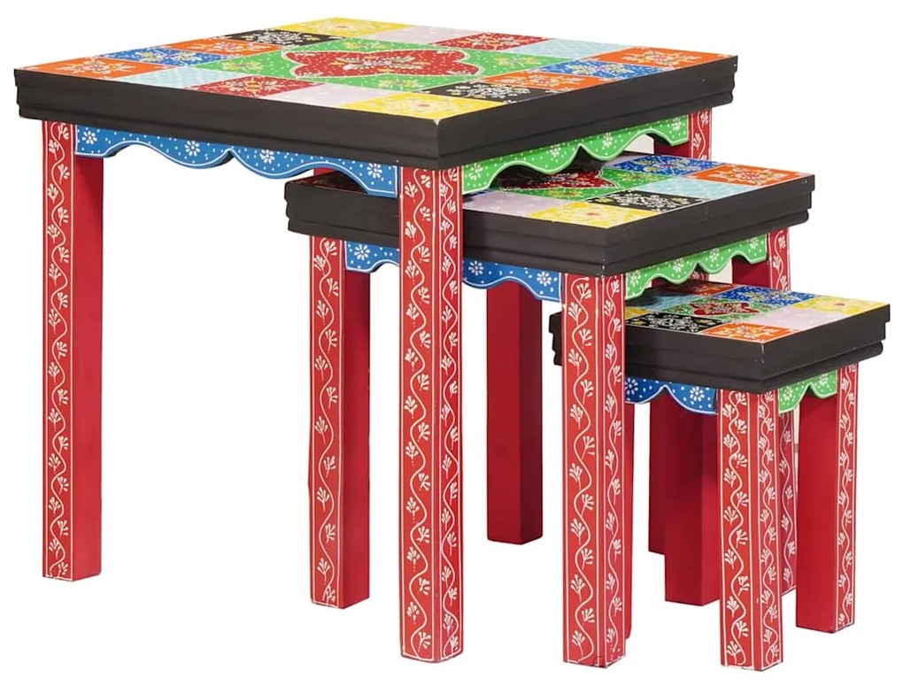 Mesas Empilháveis 3 pcs Madeira Sólida de Manga