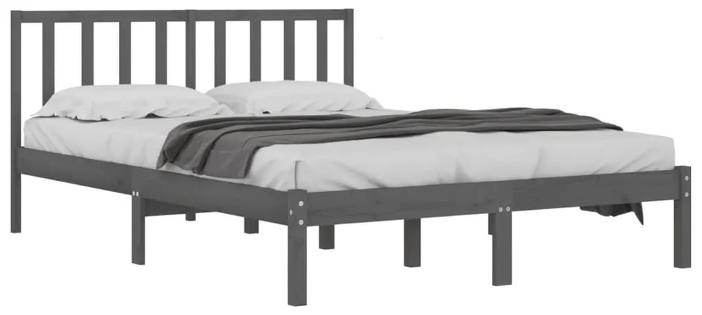 Estrutura de cama casal 135x190 cm pinho maciço cinza