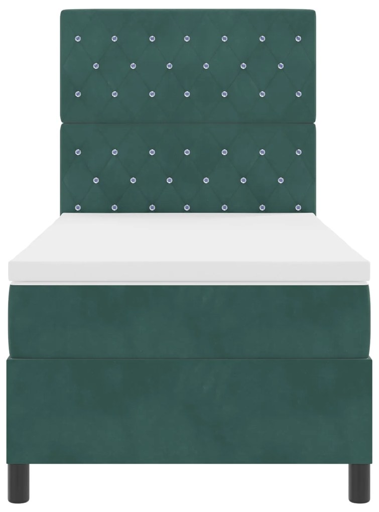 Cama Box com Colchão & LED verde escuro 90x190 cm Veludo