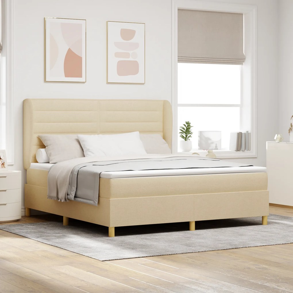 Cama Box com Colchão vidaXL Creme 180x200 cm Tecido